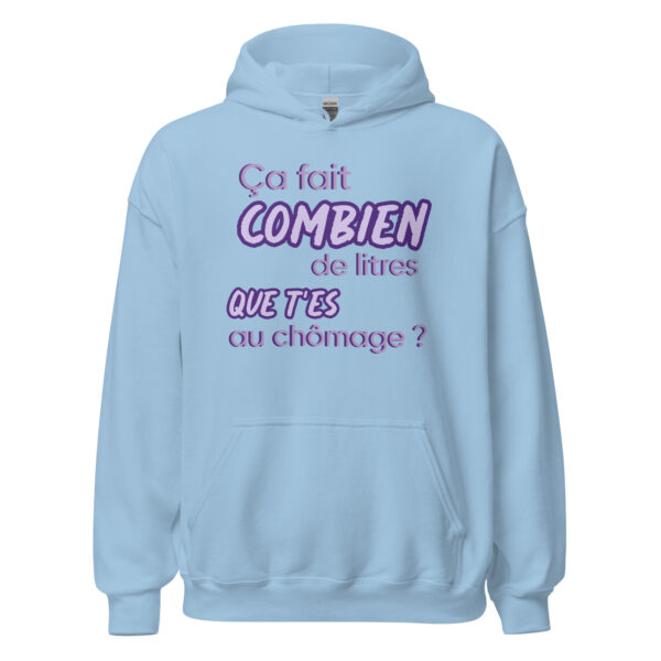 "Ça fait combien de litres que t'es au chômage ?" Ce sweat à capuche rend hommage à l'humour noir et décalé du film Bernie. Avec cette réplique culte, c'est un clin d'œil parfait pour les fans de ce classique. Confortable et original, il vous permettra d'afficher votre amour pour cette comédie irrévérencieuse avec style et humour !