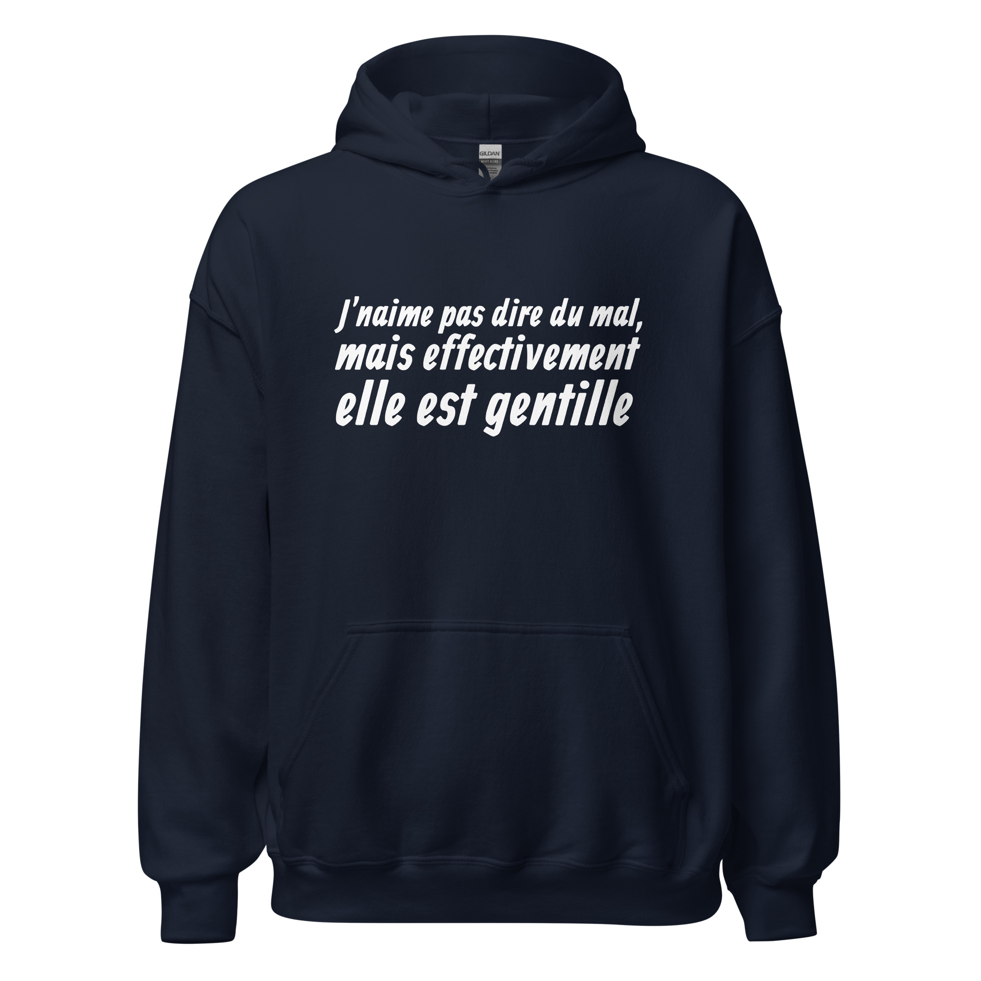 "J'n'aime pas dire du mal, mais effectivement elle est gentille." Ce sweat à capuche reprend l'une des répliques les plus emblématiques de Le Père Noël est une ordure. Confortable et plein d'humour, c'est le vêtement parfait pour les fans de cette comédie culte qui veulent afficher leur amour pour le film tout en restant au chaud.